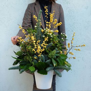 Christmas arrangement with yellow ilex