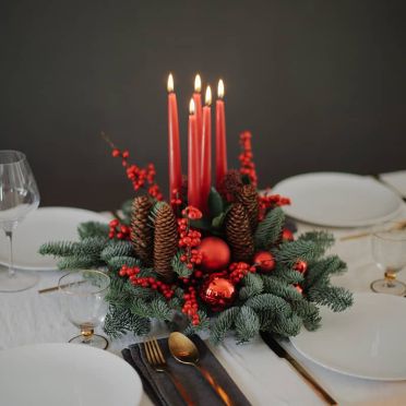 Centro de mesa de Navidad Rojo redondo con velas