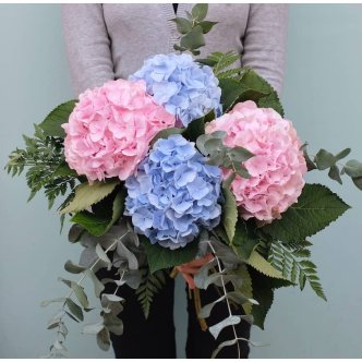 Ramo de hortensias rosas y azules