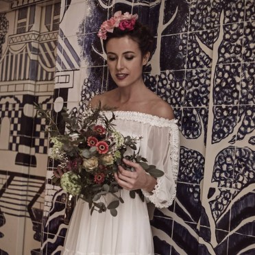 Ramo de novia vintage con verdes