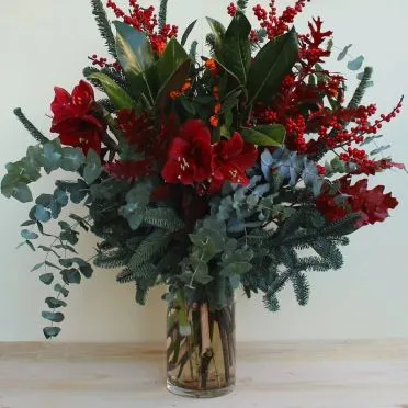 Arreglo de flores premium Navidad rojo