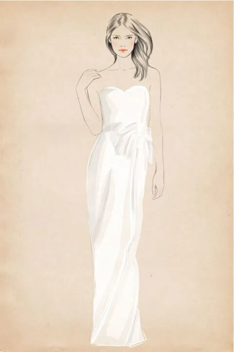 dibujo de una mujer en un vestido de novia en tubo