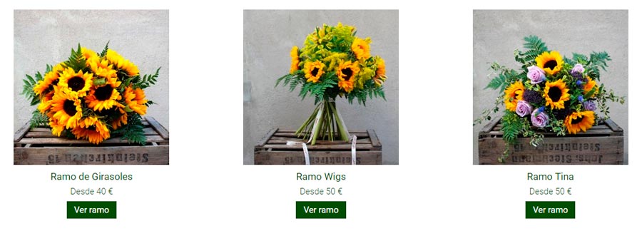 diferentes ramos de flores con girasoles